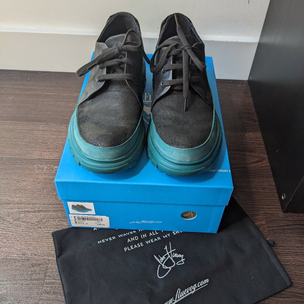 John Fluevog Black and Teal Zaterdag Shoes size 8